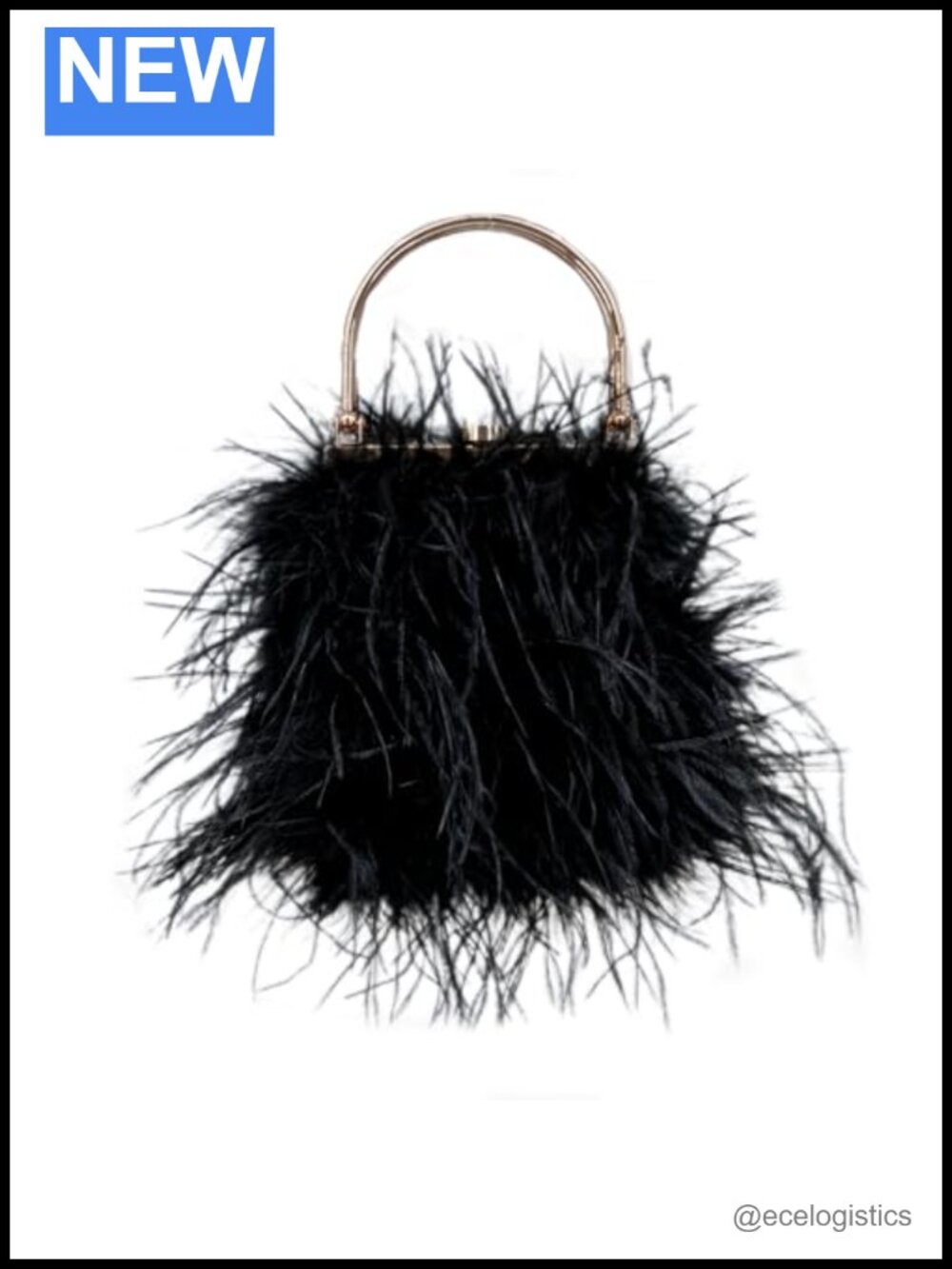 Evening Clutch Crossbody Bag Women Ostrich Feather Gold Handle Party Wedding